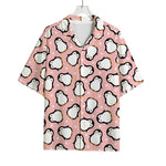 Pink Polka Dot Penguin Pattern Print Rayon Hawaiian Shirt