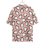 Pink Polka Dot Penguin Pattern Print Rayon Hawaiian Shirt