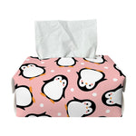Pink Polka Dot Penguin Pattern Print Rectangle Tissue Box Cover
