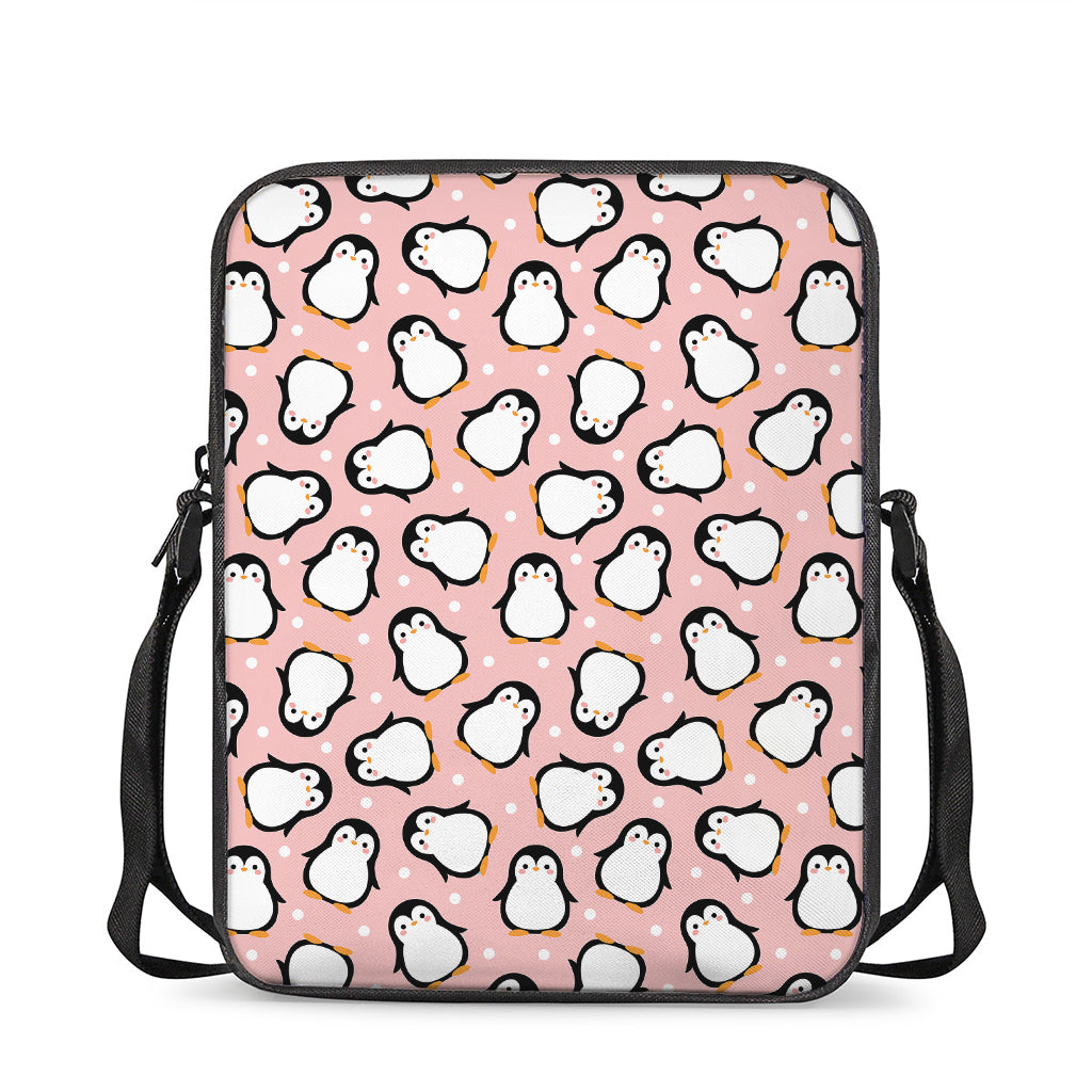 Pink Polka Dot Penguin Pattern Print Rectangular Crossbody Bag