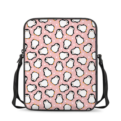 Pink Polka Dot Penguin Pattern Print Rectangular Crossbody Bag