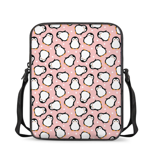 Pink Polka Dot Penguin Pattern Print Rectangular Crossbody Bag