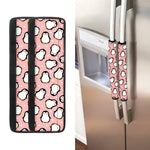 Pink Polka Dot Penguin Pattern Print Refrigerator Handle Covers