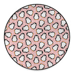 Pink Polka Dot Penguin Pattern Print Round Floor Mat