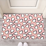 Pink Polka Dot Penguin Pattern Print Rubber Doormat