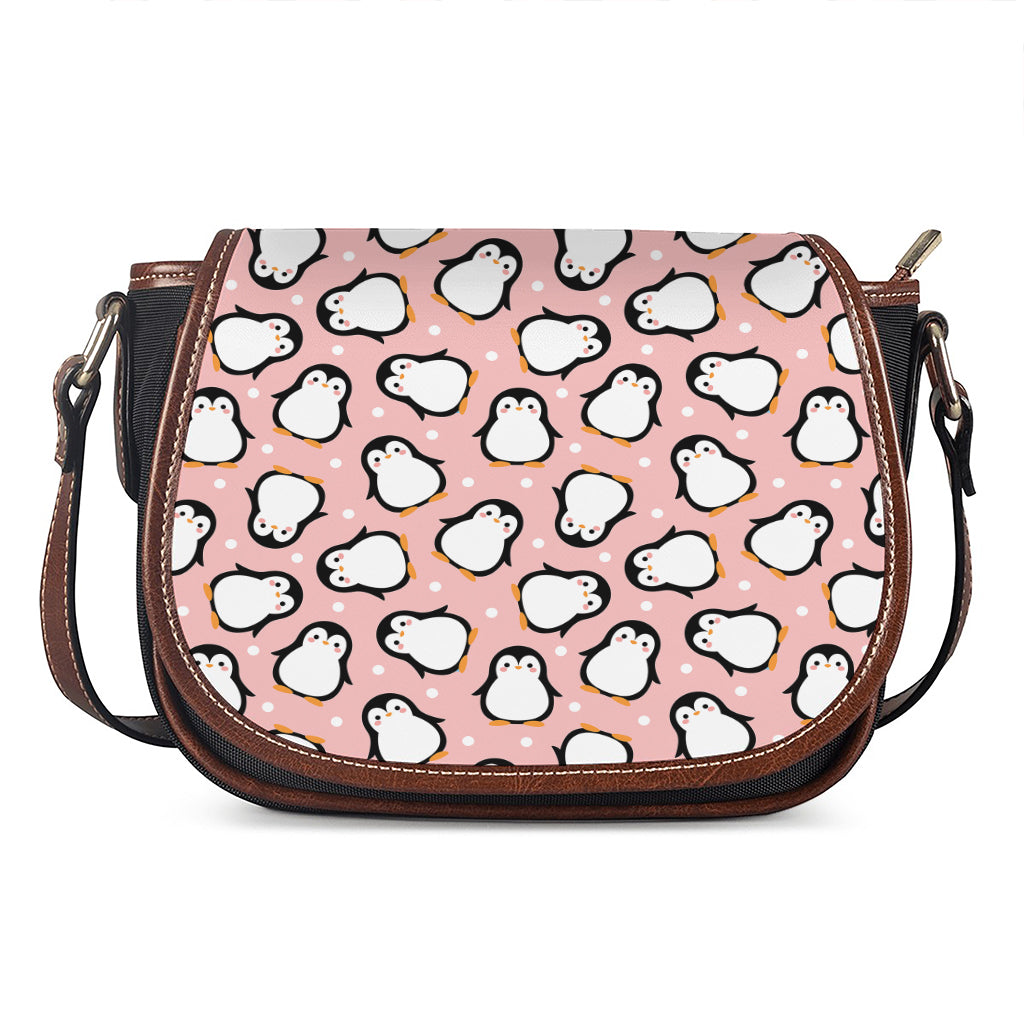 Pink Polka Dot Penguin Pattern Print Saddle Bag