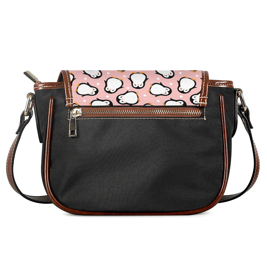 Pink Polka Dot Penguin Pattern Print Saddle Bag
