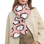Pink Polka Dot Penguin Pattern Print Scarf