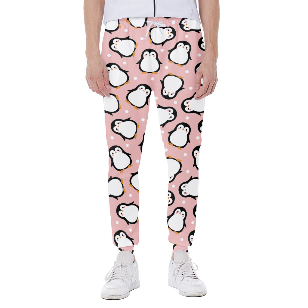 Pink Polka Dot Penguin Pattern Print Scuba Joggers