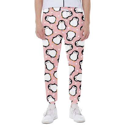 Pink Polka Dot Penguin Pattern Print Scuba Joggers