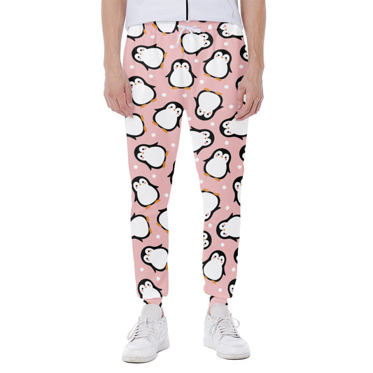 Pink Polka Dot Penguin Pattern Print Scuba Joggers