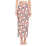 Pink Polka Dot Penguin Pattern Print Side Slit Maxi Skirt