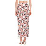 Pink Polka Dot Penguin Pattern Print Side Slit Maxi Skirt