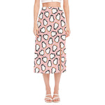 Pink Polka Dot Penguin Pattern Print Side Slit Midi Skirt