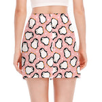Pink Polka Dot Penguin Pattern Print Side Slit Mini Skirt