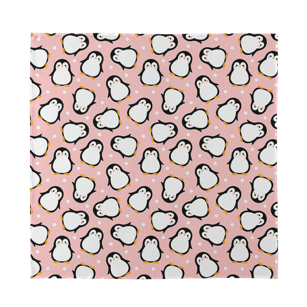 Pink Polka Dot Penguin Pattern Print Silk Bandana