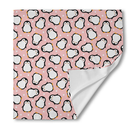 Pink Polka Dot Penguin Pattern Print Silk Bandana