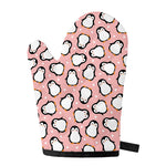 Pink Polka Dot Penguin Pattern Print Single Oven Mitt