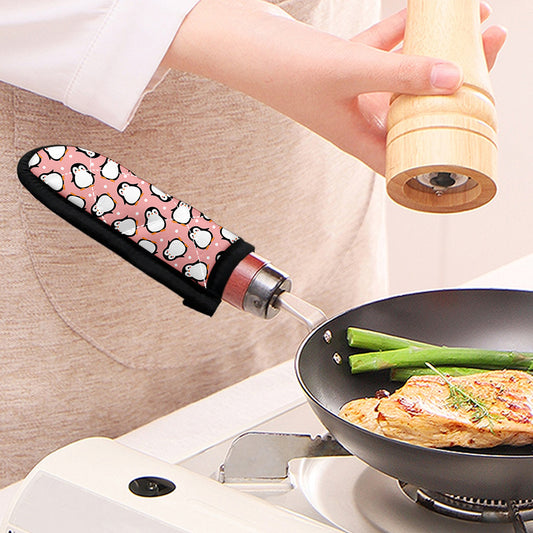 Pink Polka Dot Penguin Pattern Print Skillet Handle Cover