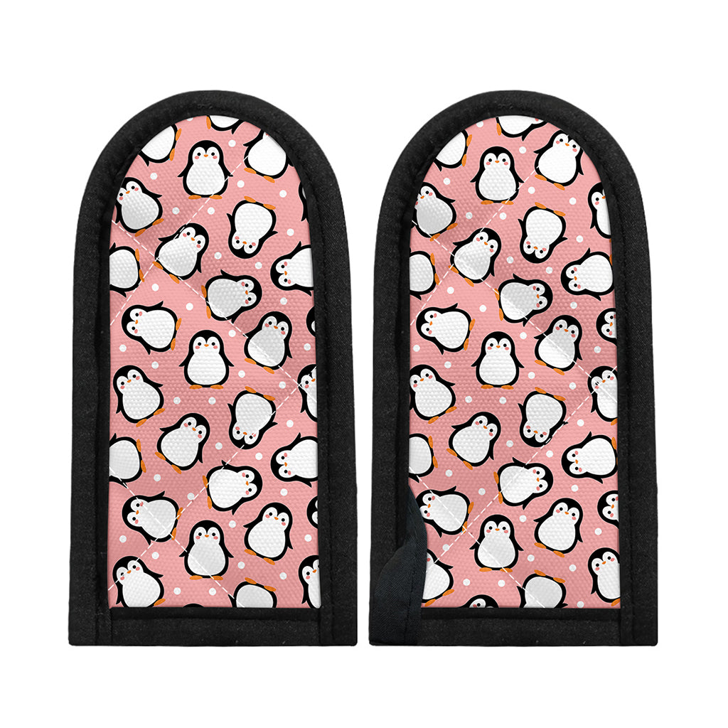Pink Polka Dot Penguin Pattern Print Skillet Handle Cover