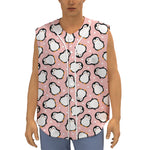 Pink Polka Dot Penguin Pattern Print Sleeveless Baseball Jersey