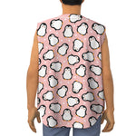Pink Polka Dot Penguin Pattern Print Sleeveless Baseball Jersey