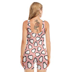 Pink Polka Dot Penguin Pattern Print Sleeveless One Piece Swimsuit
