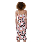 Pink Polka Dot Penguin Pattern Print Slim Fit Midi Cami Dress