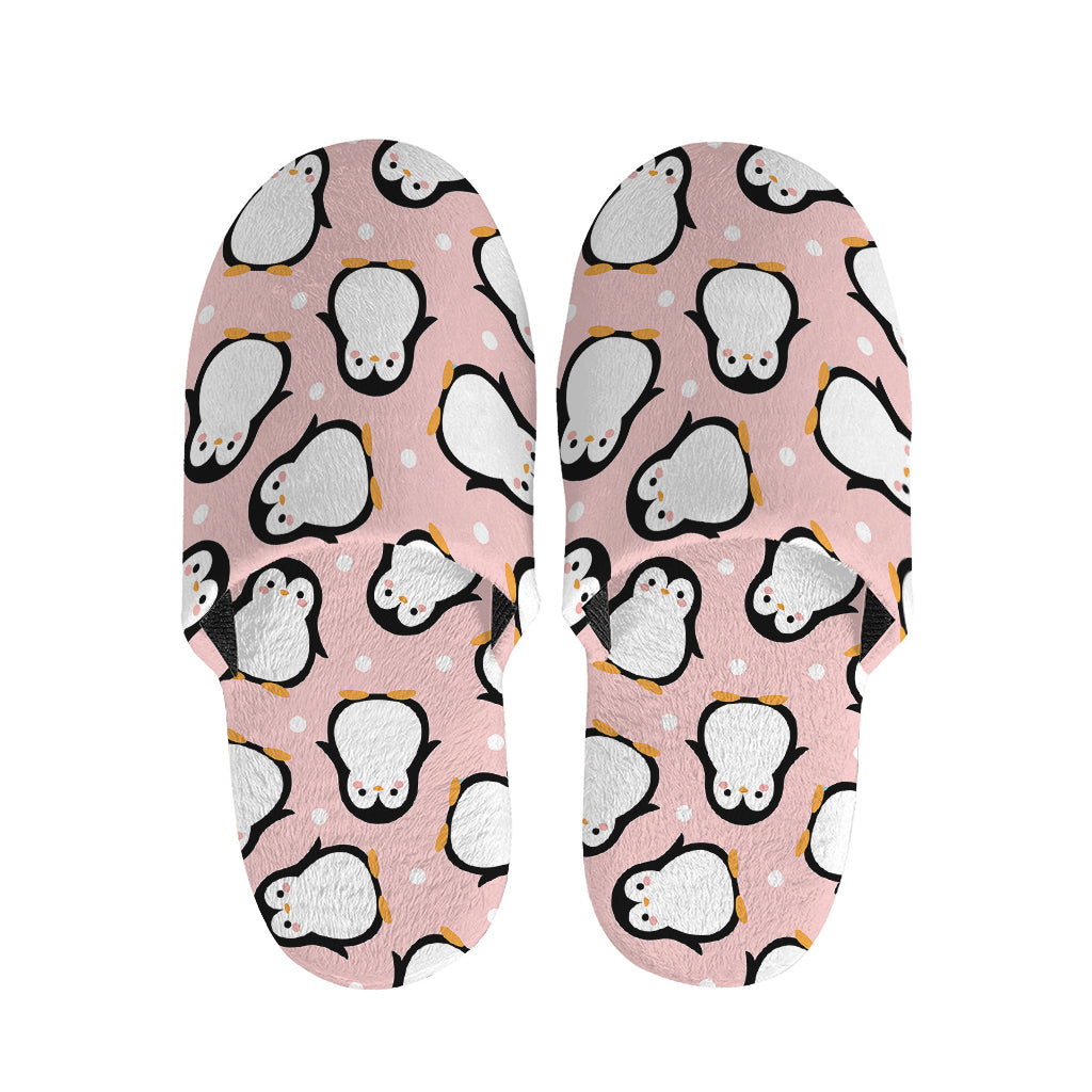 Pink Polka Dot Penguin Pattern Print Slippers