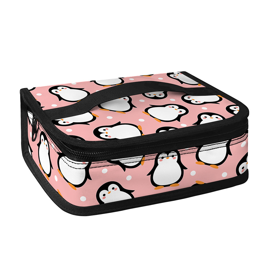 Pink Polka Dot Penguin Pattern Print Small Lunch Bag