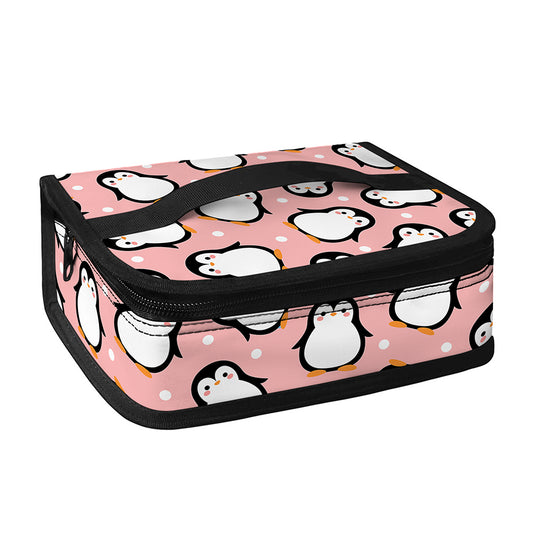 Pink Polka Dot Penguin Pattern Print Small Lunch Bag