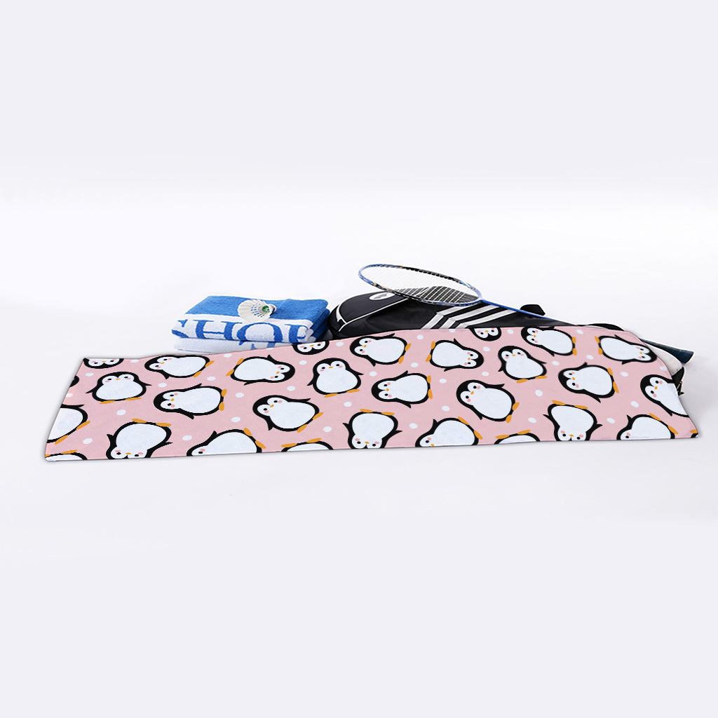 Pink Polka Dot Penguin Pattern Print Sports Towel