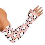 Pink Polka Dot Penguin Pattern Print Sun Protection Arm Sleeves