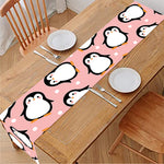 Pink Polka Dot Penguin Pattern Print Table Runner