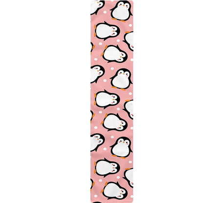 Pink Polka Dot Penguin Pattern Print Table Runner