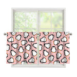 Pink Polka Dot Penguin Pattern Print Tier Curtains