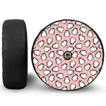 Pink Polka Dot Penguin Pattern Print Tire Cover With Camera Hole