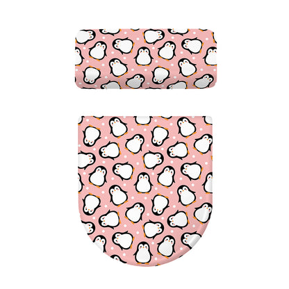 Pink Polka Dot Penguin Pattern Print Toilet Lid And Tank Cover Set