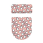 Pink Polka Dot Penguin Pattern Print Toilet Lid And Tank Cover Set