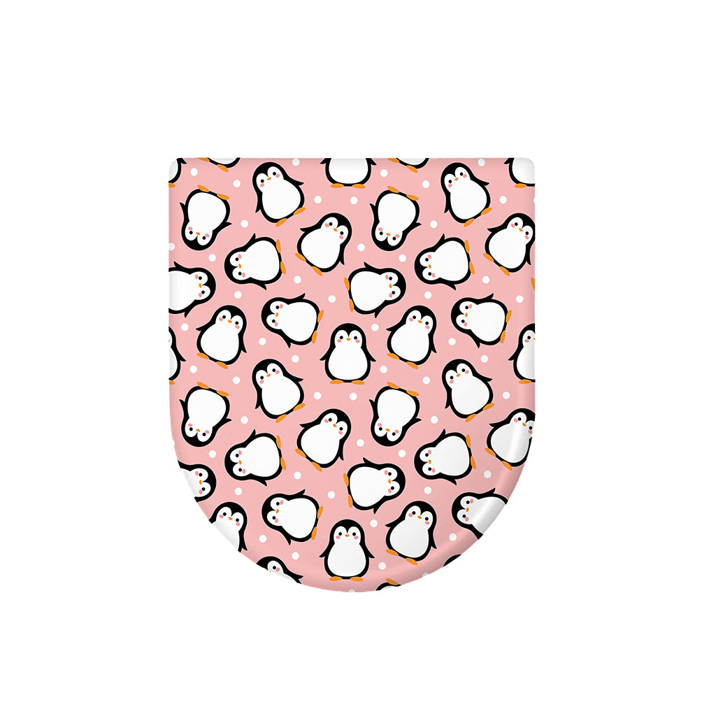 Pink Polka Dot Penguin Pattern Print Toilet Lid Cover
