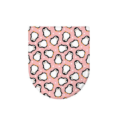 Pink Polka Dot Penguin Pattern Print Toilet Lid Cover