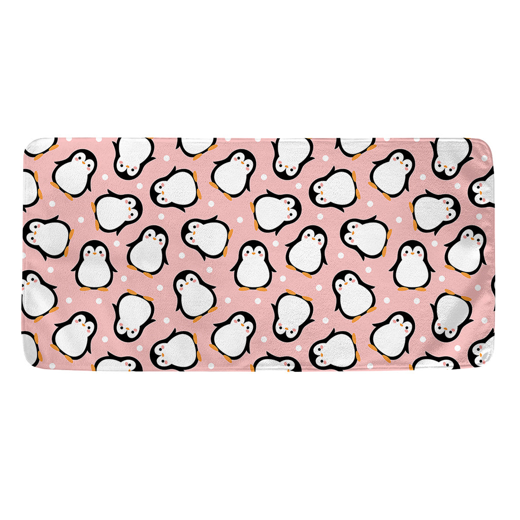 Pink Polka Dot Penguin Pattern Print Towel