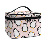 Pink Polka Dot Penguin Pattern Print Travel Makeup Bag