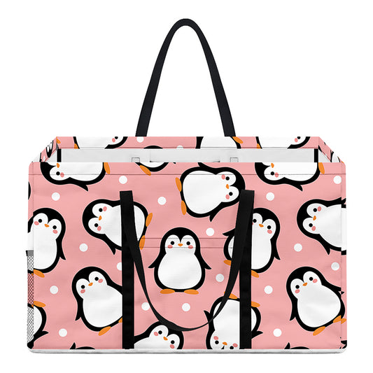 Pink Polka Dot Penguin Pattern Print Utility Tote Bag
