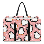 Pink Polka Dot Penguin Pattern Print Utility Tote Bag