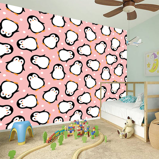 Pink Polka Dot Penguin Pattern Print Wall Sticker