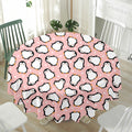 Pink Polka Dot Penguin Pattern Print Waterproof Round Tablecloth