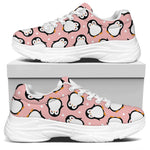 Pink Polka Dot Penguin Pattern Print White Chunky Shoes