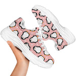 Pink Polka Dot Penguin Pattern Print White Chunky Shoes
