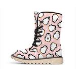 Pink Polka Dot Penguin Pattern Print Winter Boots